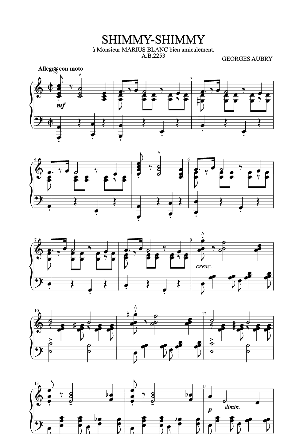 Sheet music preview for Shimmy-Shimmy