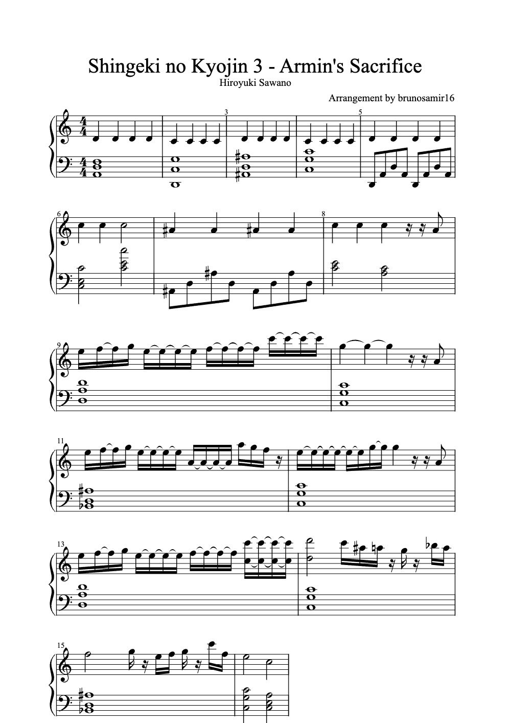 Sheet music preview for Shingeki no Kyojin 3 - Armin's Sacrifice