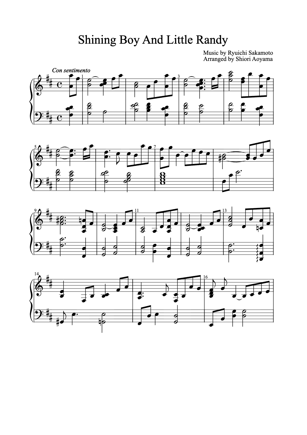 Sheet music preview for Shining Boy and Little Randy