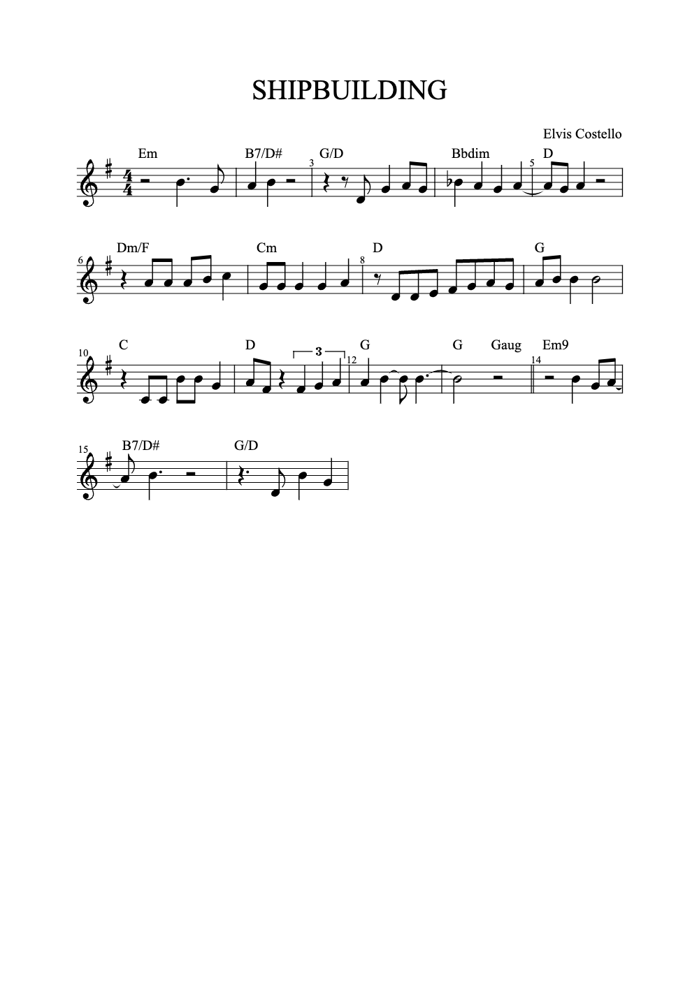 Sheet music preview for Shipbuilding