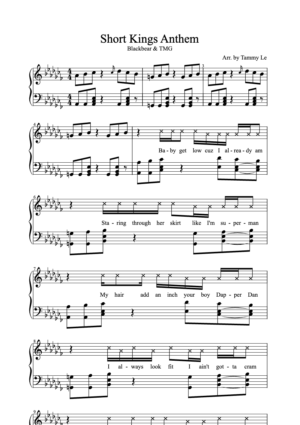 Sheet music preview for Short Kings Anthem
