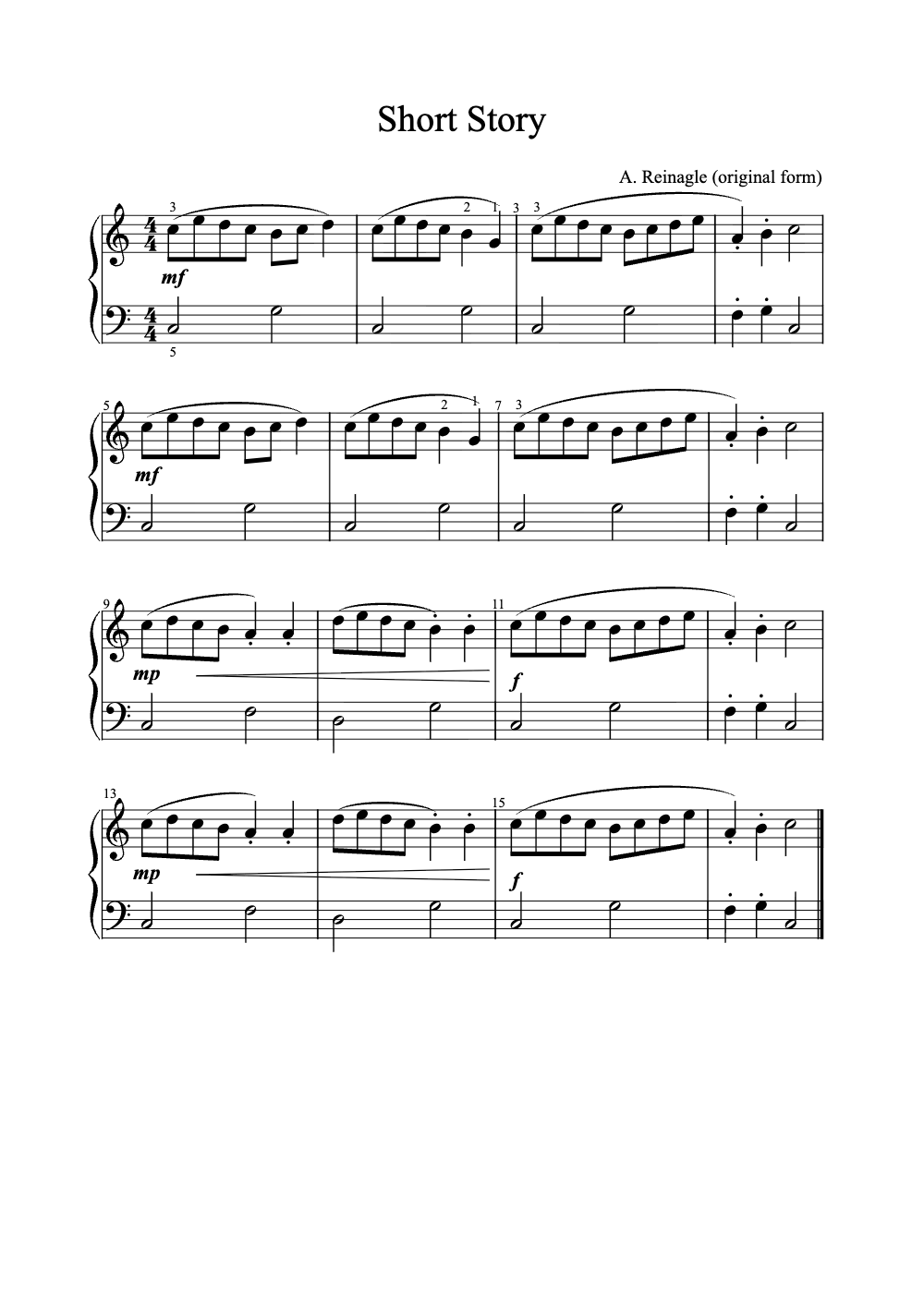 Sheet music preview for Short Story