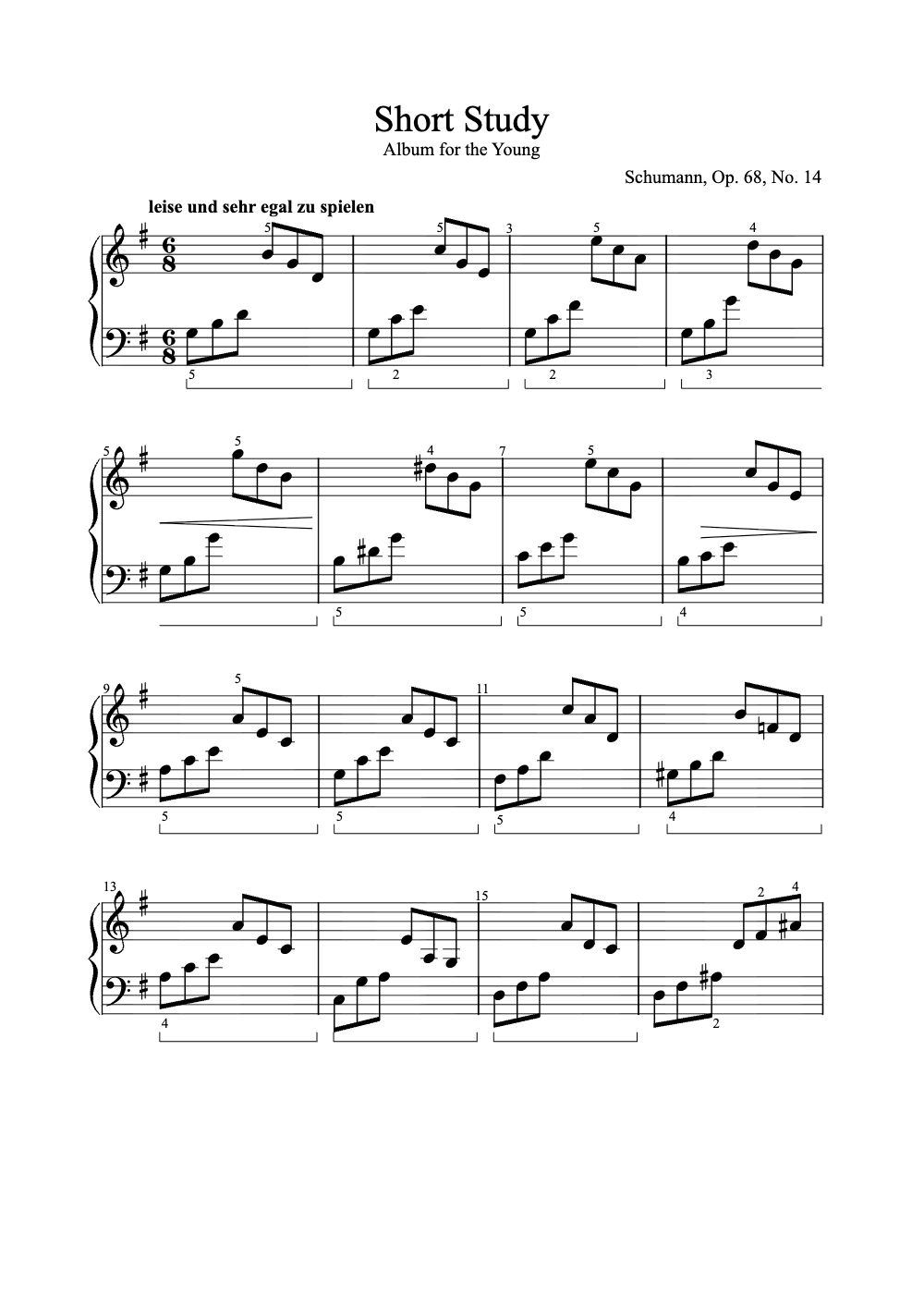 Sheet music preview for Short Study