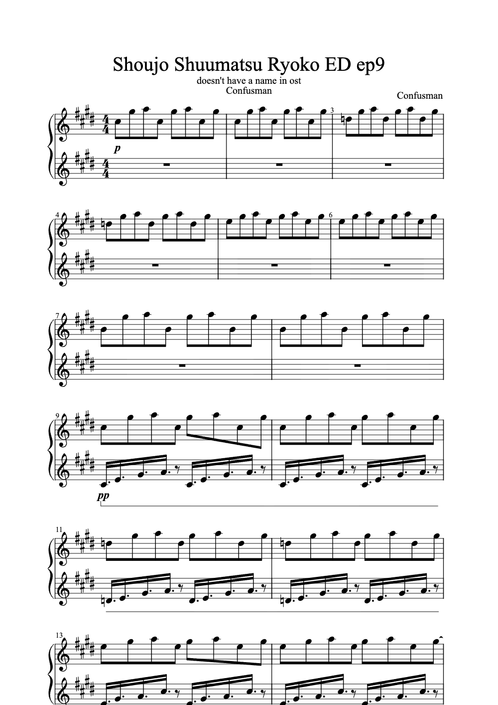 Sheet music preview for Shoujo Shuumatsu Ryoko ED Ep9