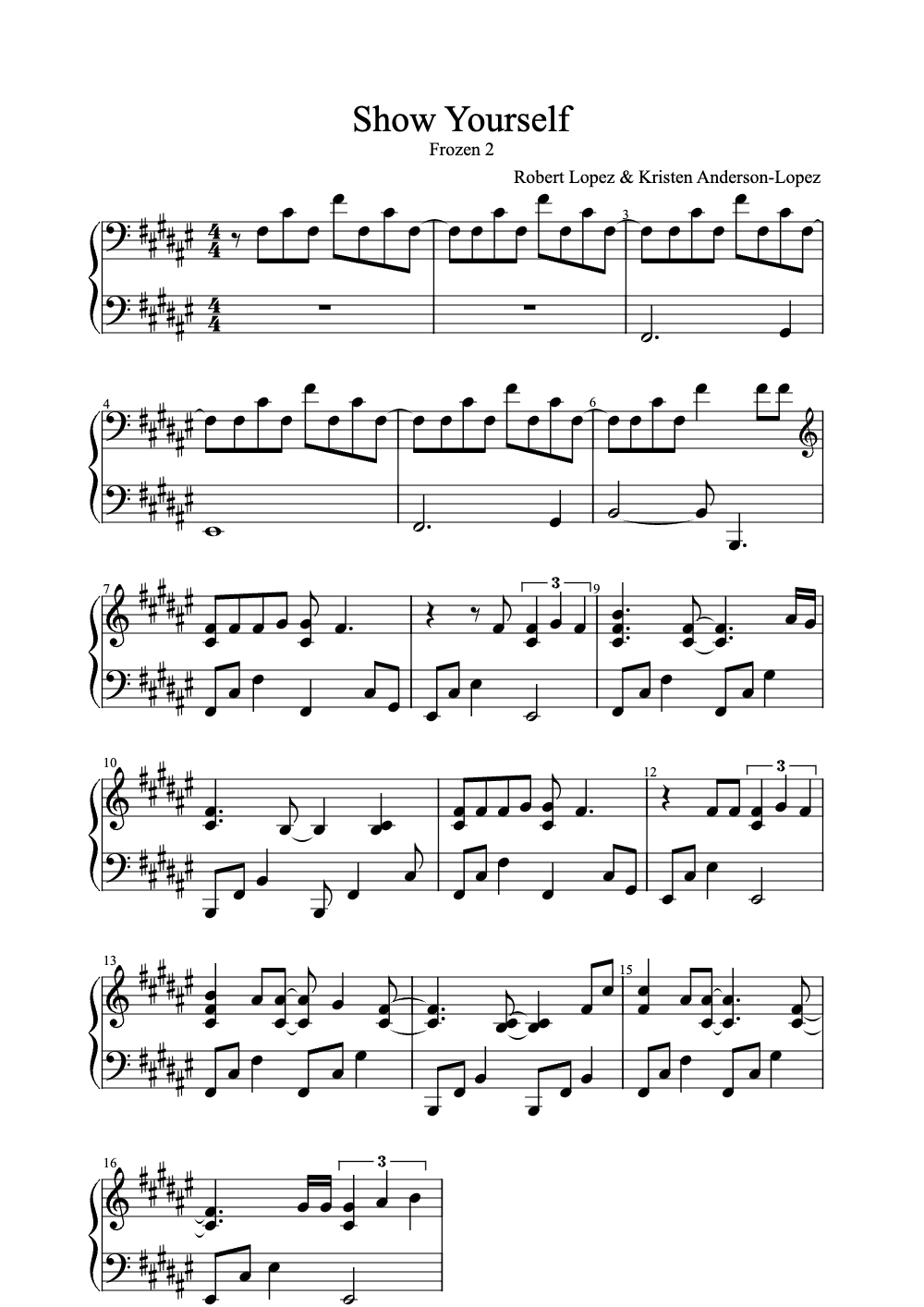 Sheet music preview for Show Yourself