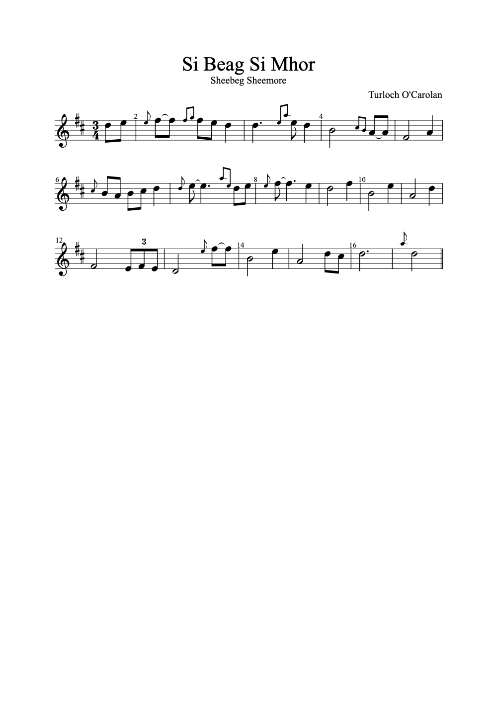 Sheet music preview for Si Beag Si Mhor