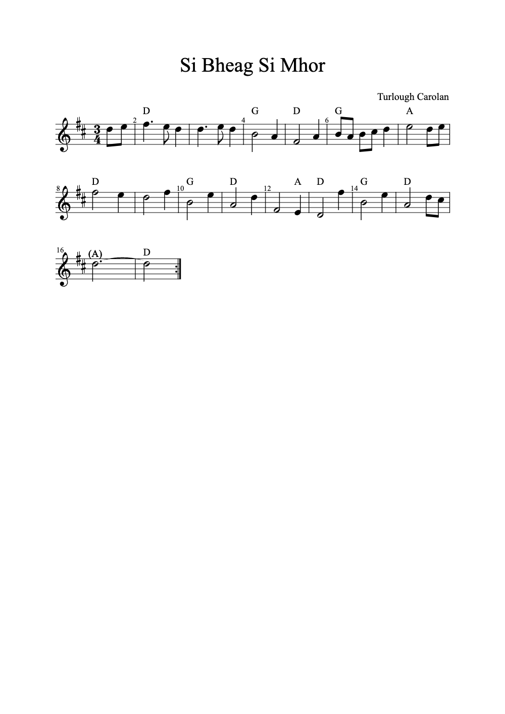 Sheet music preview for Si Bheag Si Mhor