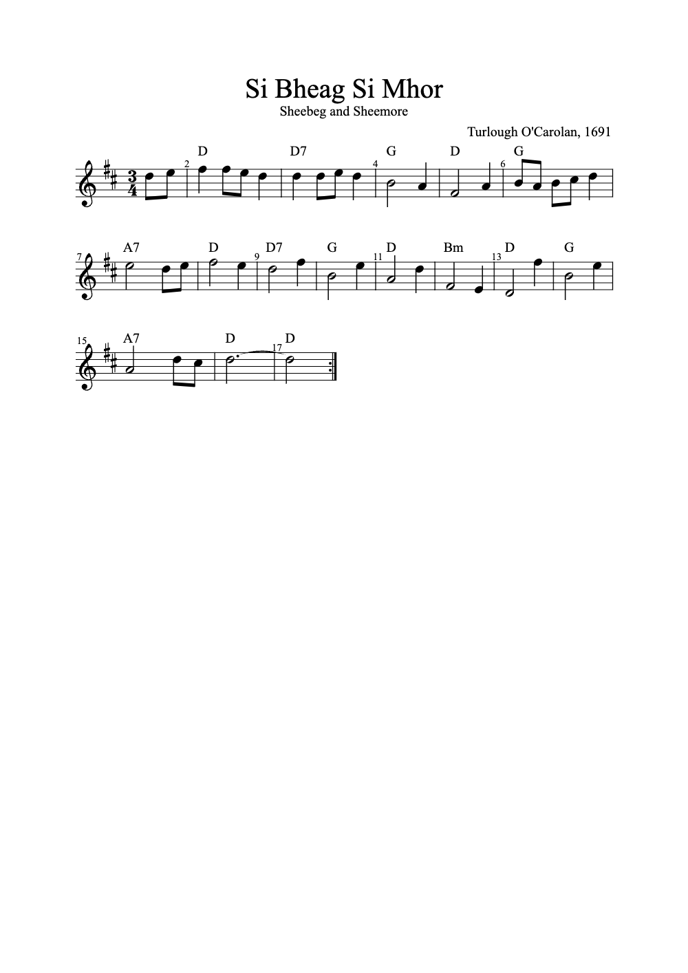 Sheet music preview for Si Bheag Si Mhor