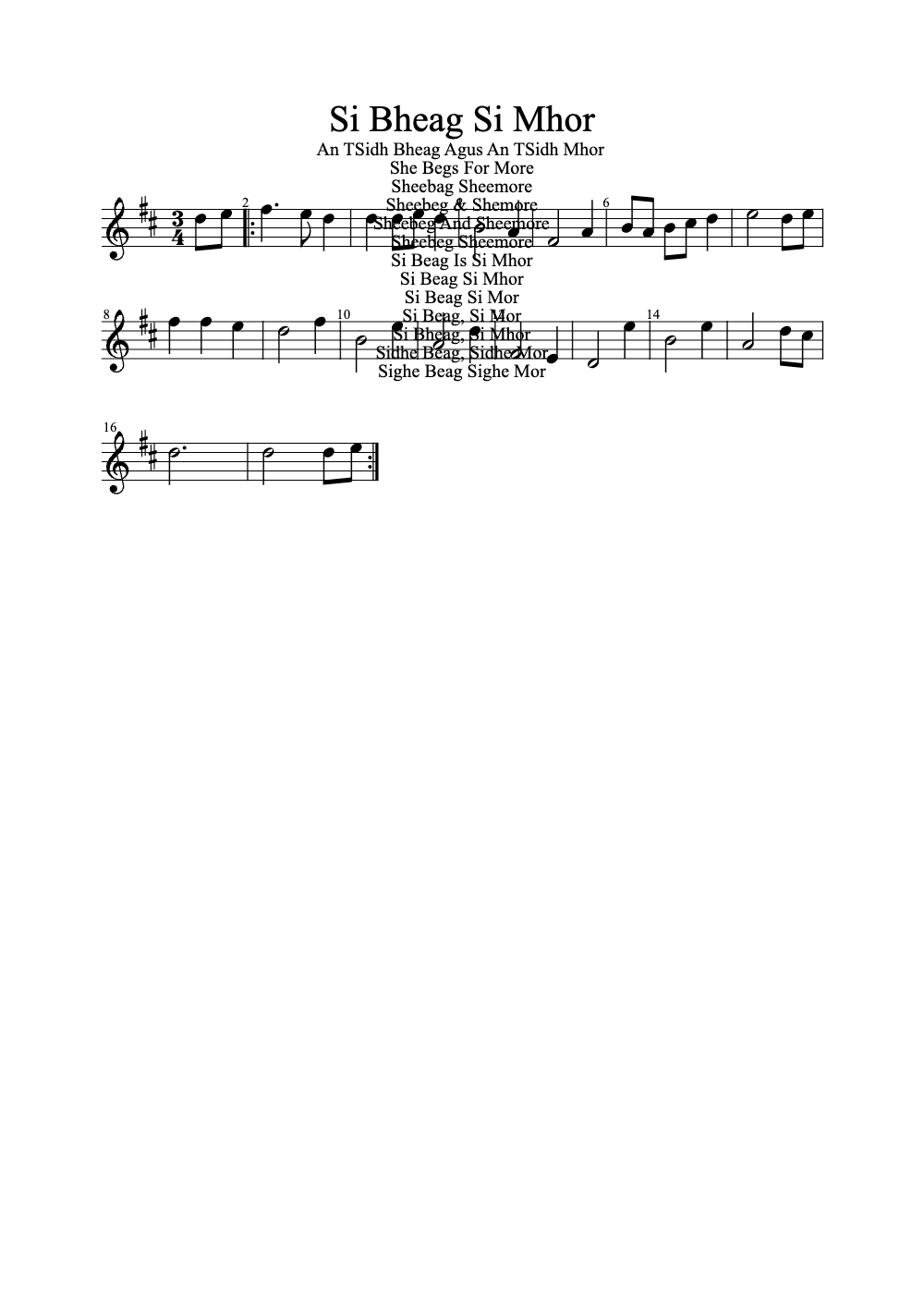 Sheet music preview for Si Bheag Si Mhor