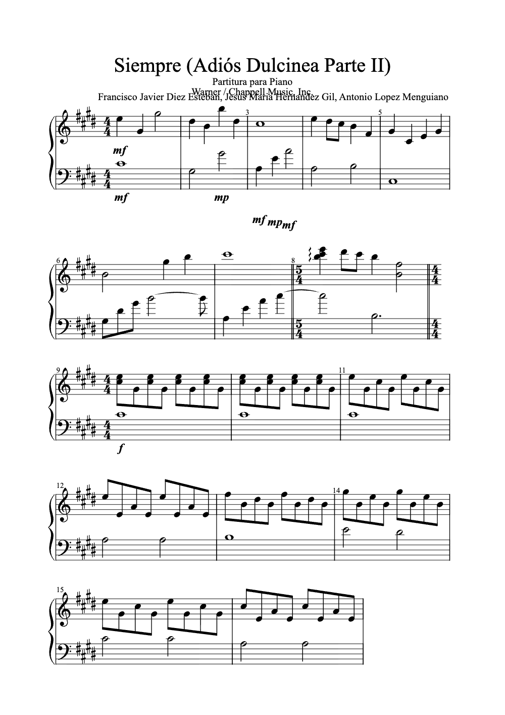 Sheet music preview for Siempre (Adiós Dulcinea Parte II)
