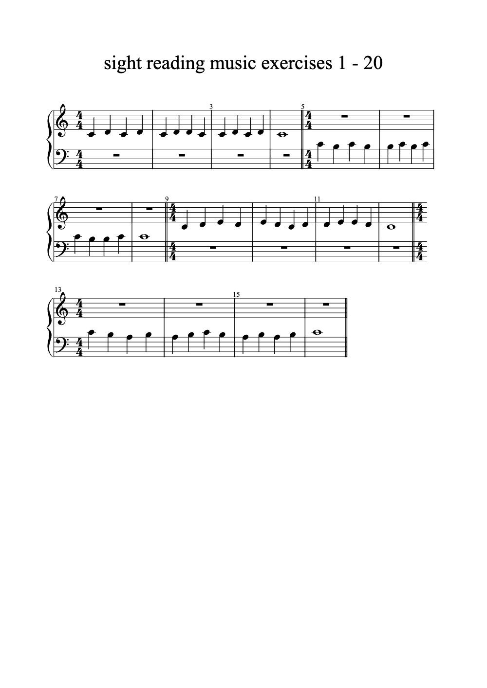 Sheet music preview for Sight Reading Music Exercises 1 - 20