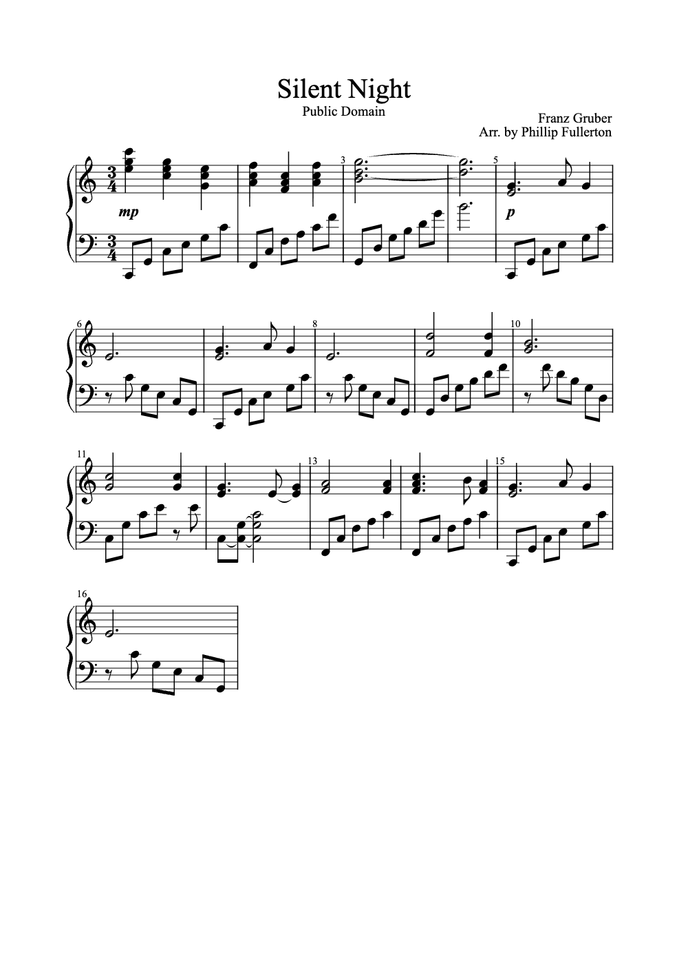 Sheet music preview for Silent Night