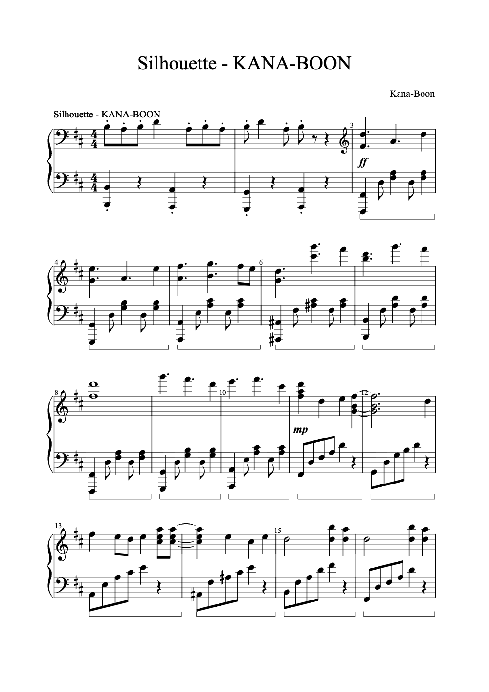 Sheet music preview for Silhouette
