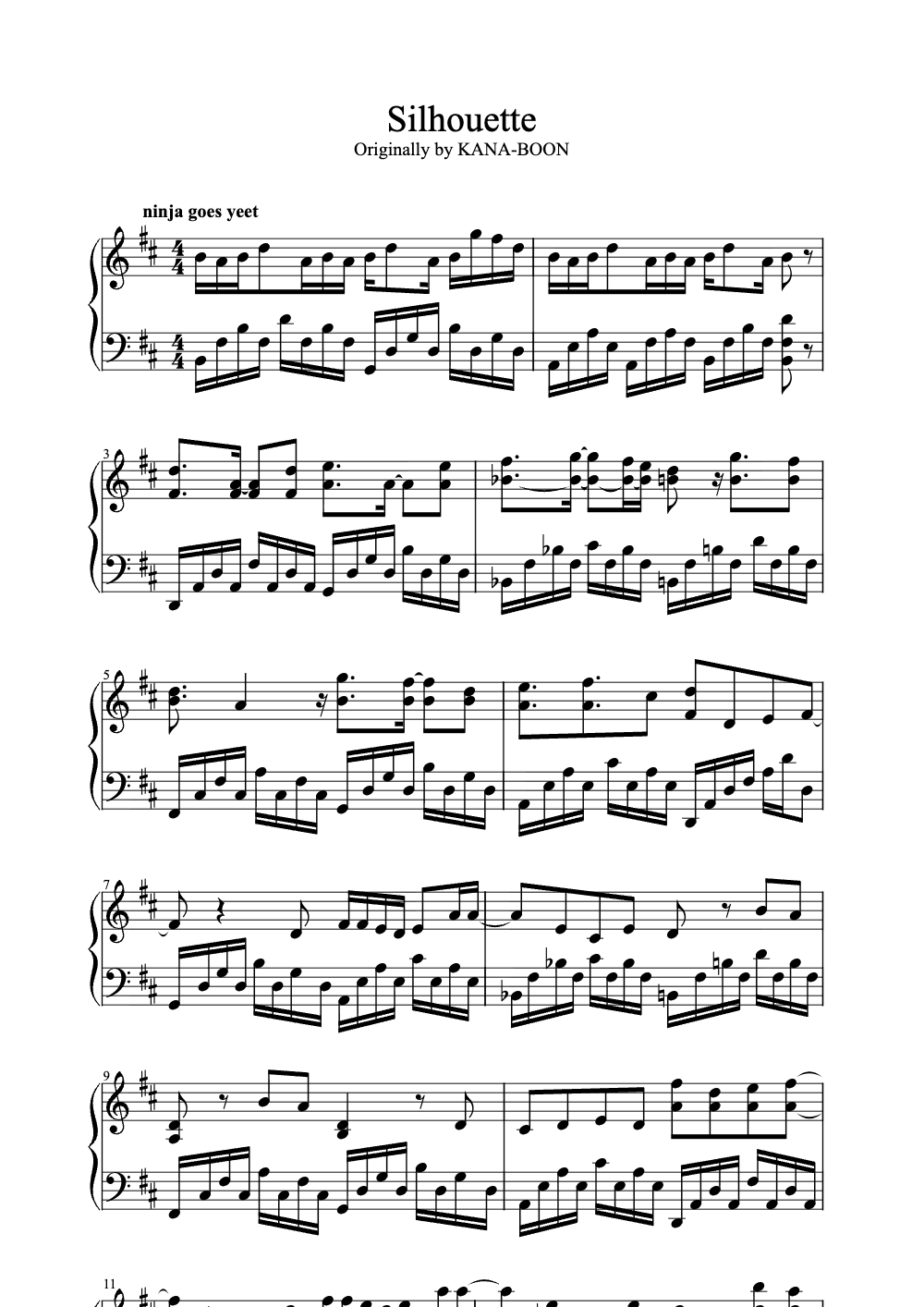 Sheet music preview for Silhouette