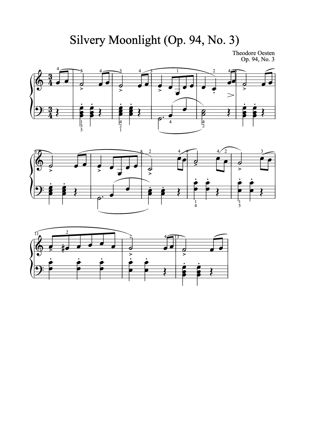 Sheet music preview for Silvery Moonlight