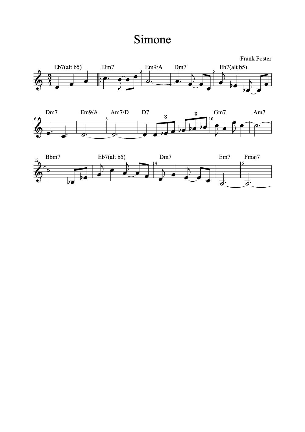 Sheet music preview for Simone