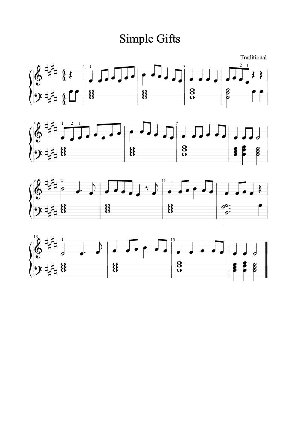 Sheet music preview for Simple Gifts