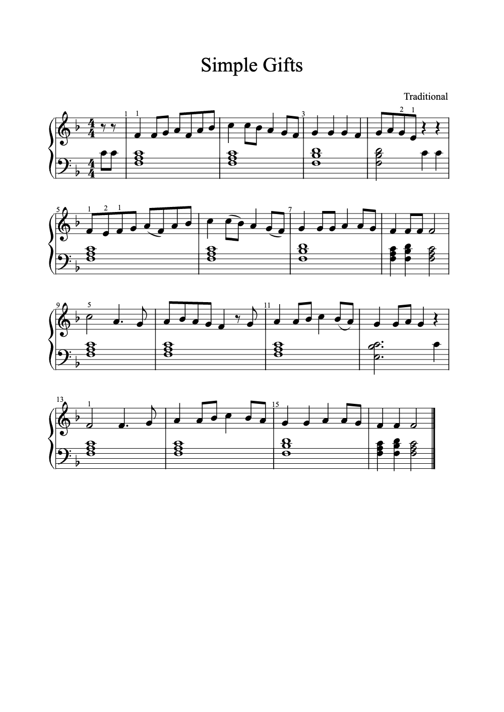 Sheet music preview for Simple Gifts