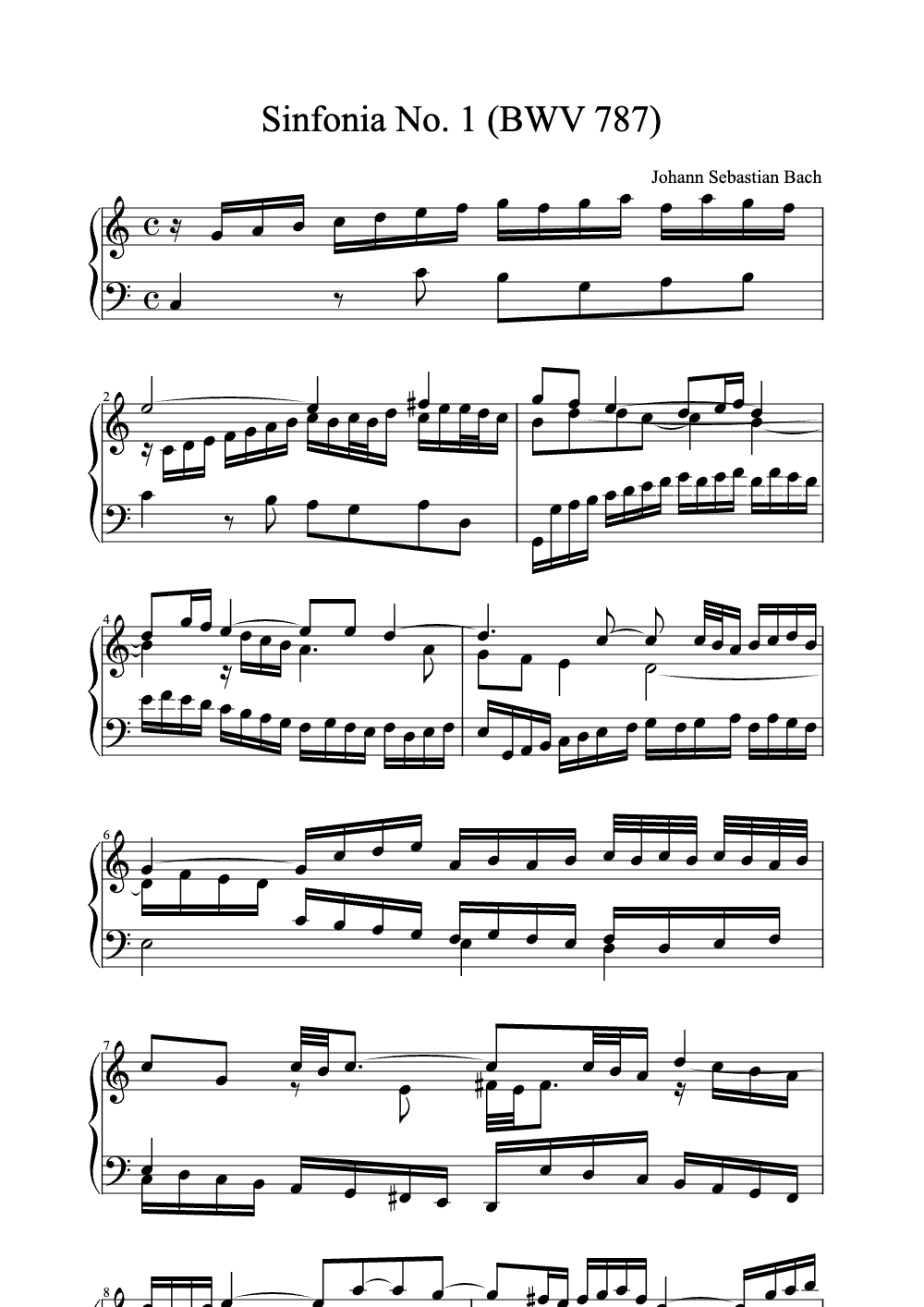 Sheet music preview for Sinfonia No. 1 (BWV 787)