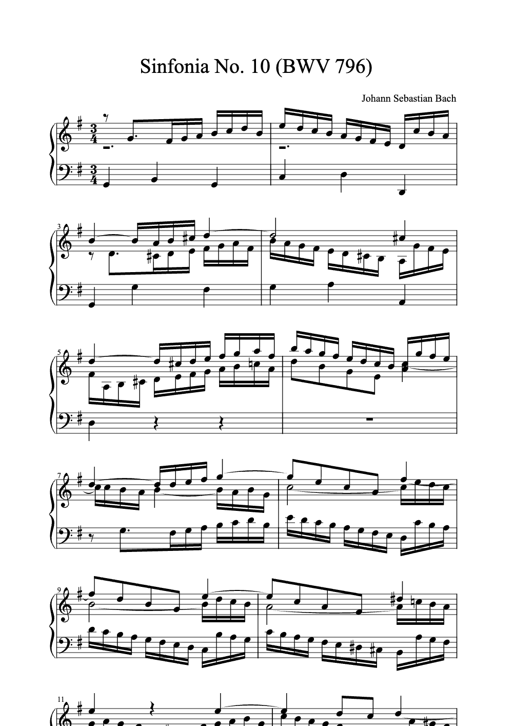 Sheet music preview for Sinfonia No. 10 (BWV 796)