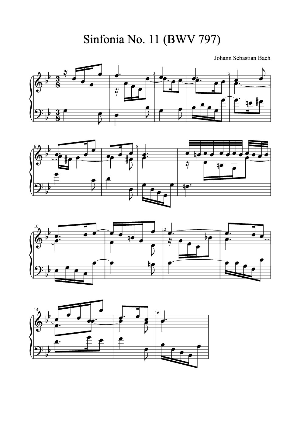 Sheet music preview for Sinfonia No. 11 (BWV 797)
