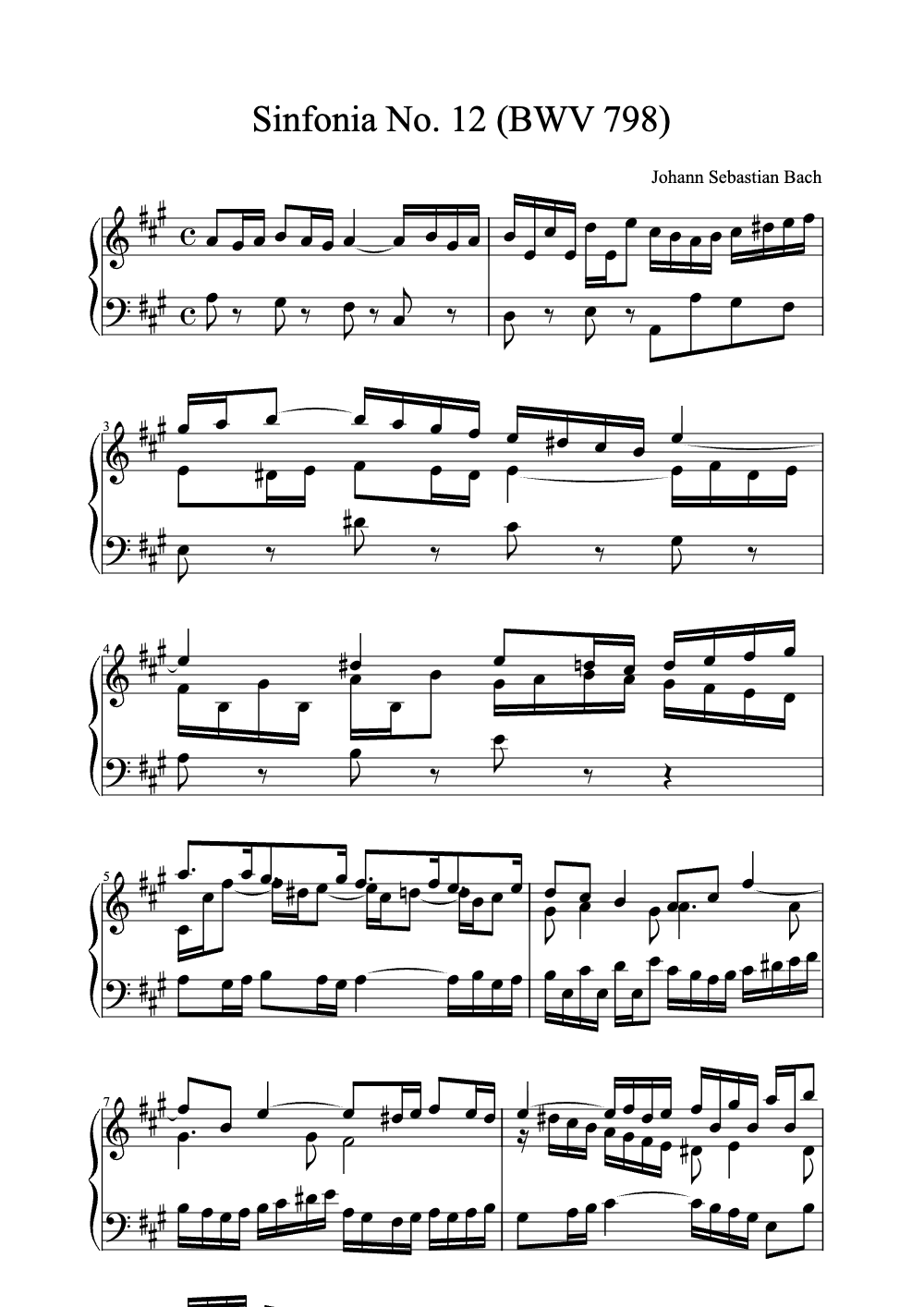 Sheet music preview for Sinfonia No. 12 (BWV 798)