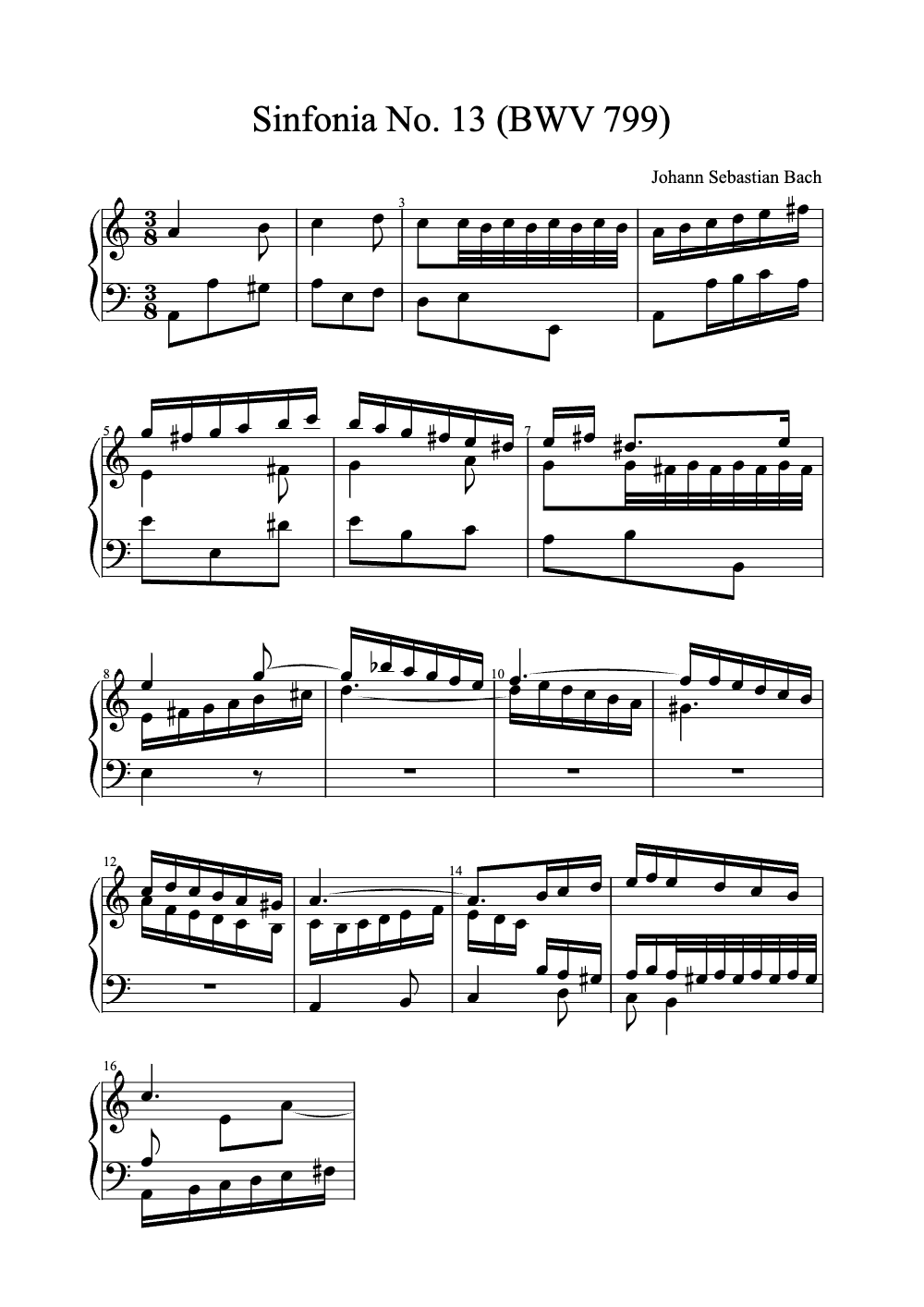 Sheet music preview for Sinfonia No. 13 (BWV 799)