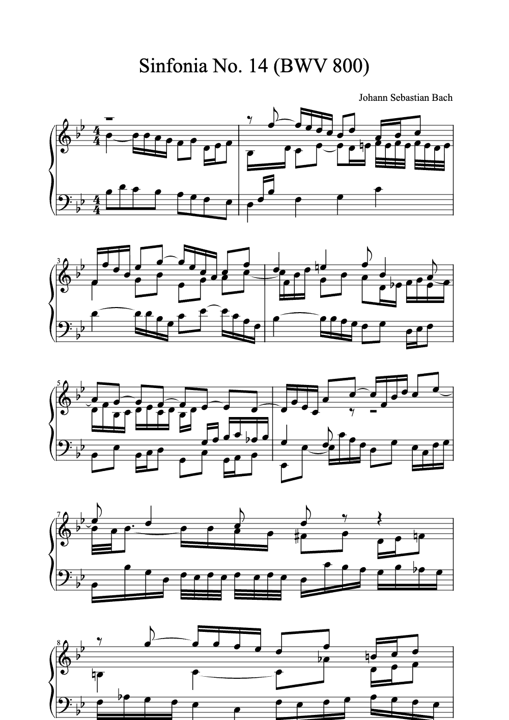 Sheet music preview for Sinfonia No. 14 (BWV 800)