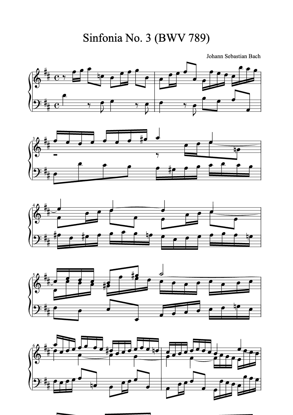 Sheet music preview for Sinfonia No. 3 (BWV 789)