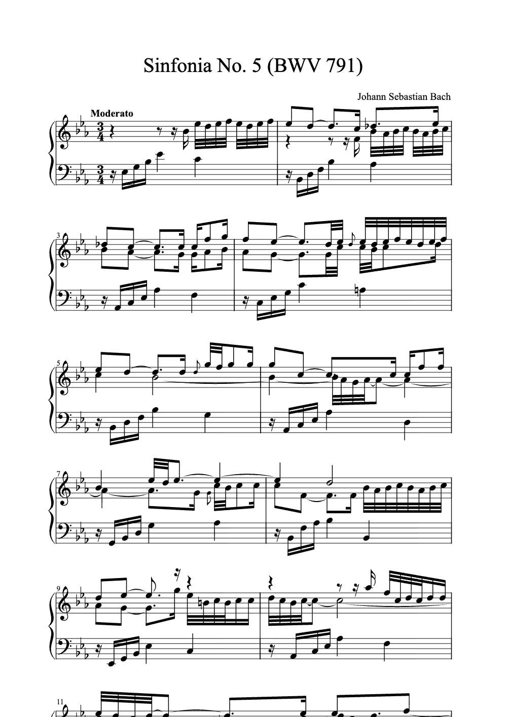 Sheet music preview for Sinfonia No. 5 (BWV 791)