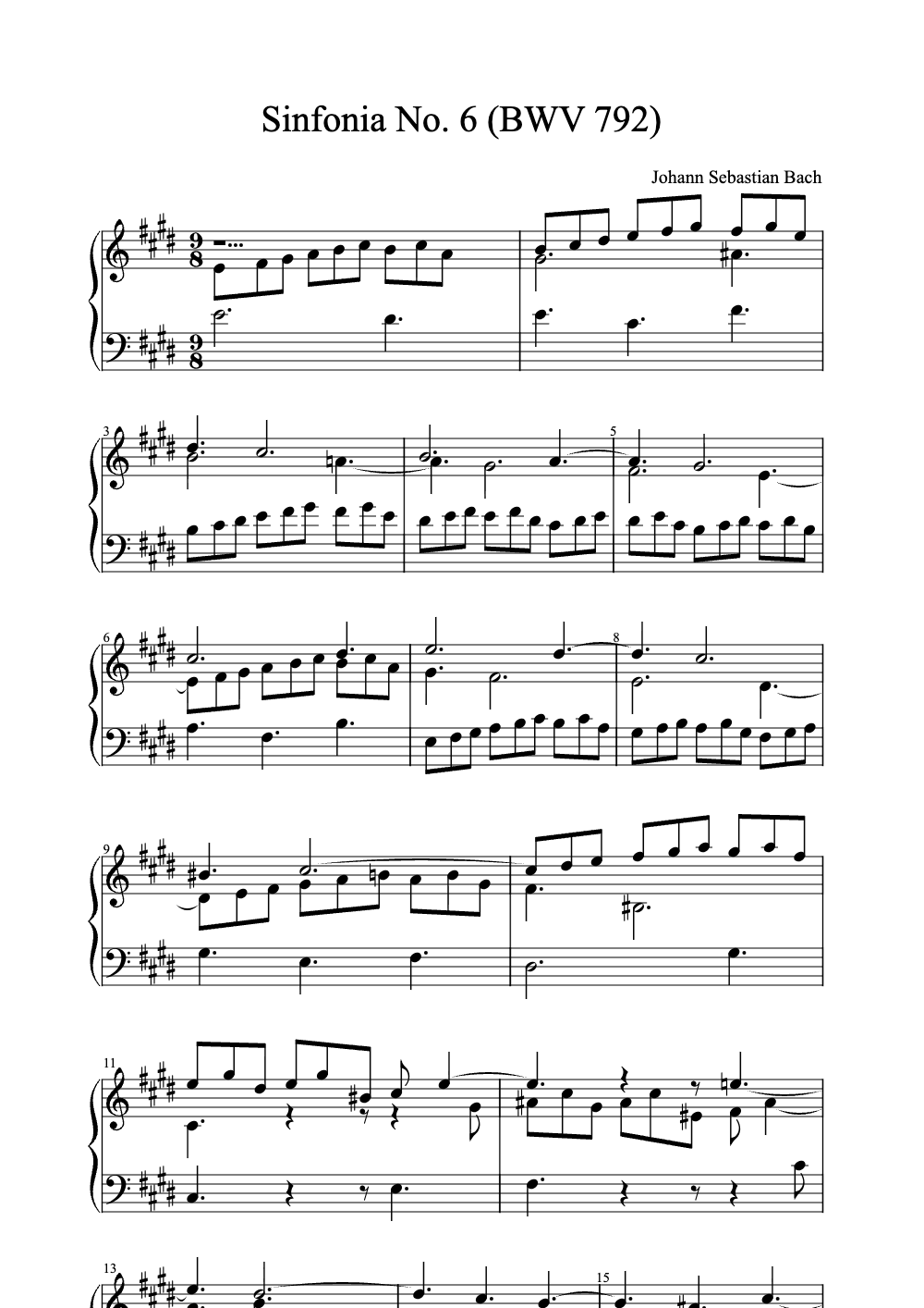 Sheet music preview for Sinfonia No. 6 (BWV 792)
