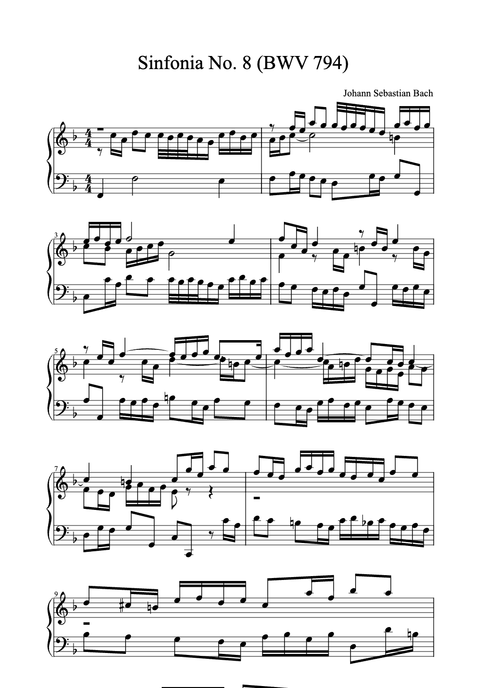 Sheet music preview for Sinfonia No. 8 (BWV 794)