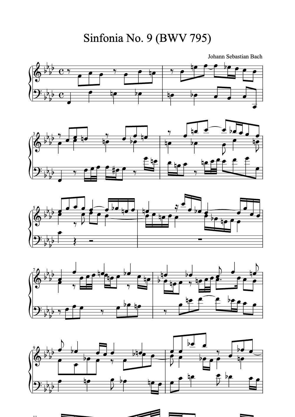 Sheet music preview for Sinfonia No. 9 (BWV 795)
