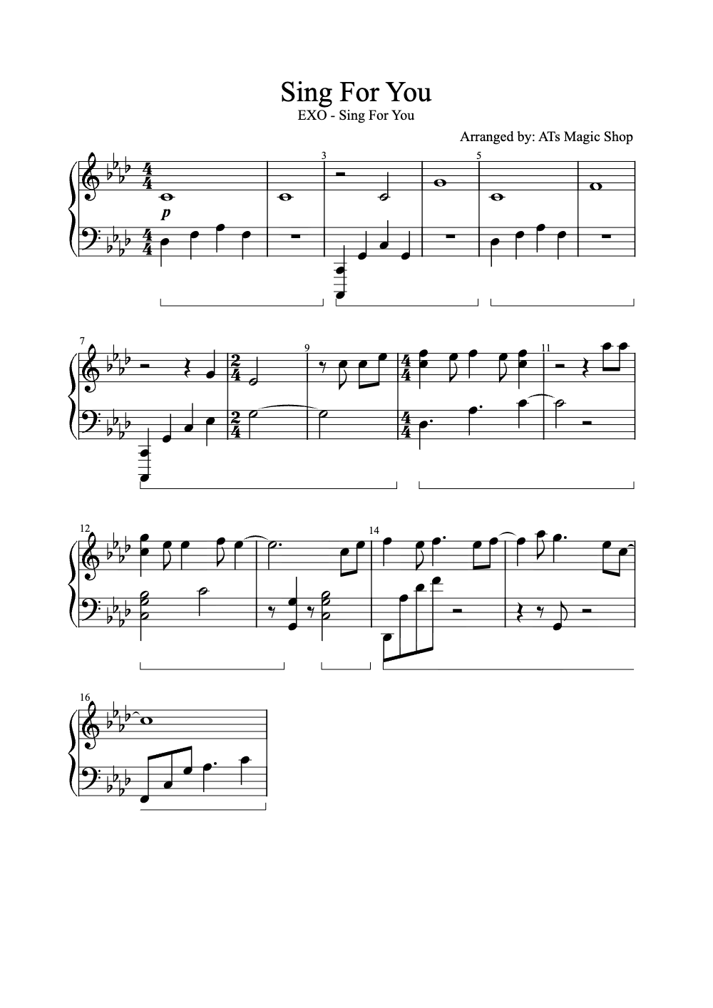 Sheet music preview for Sing for You