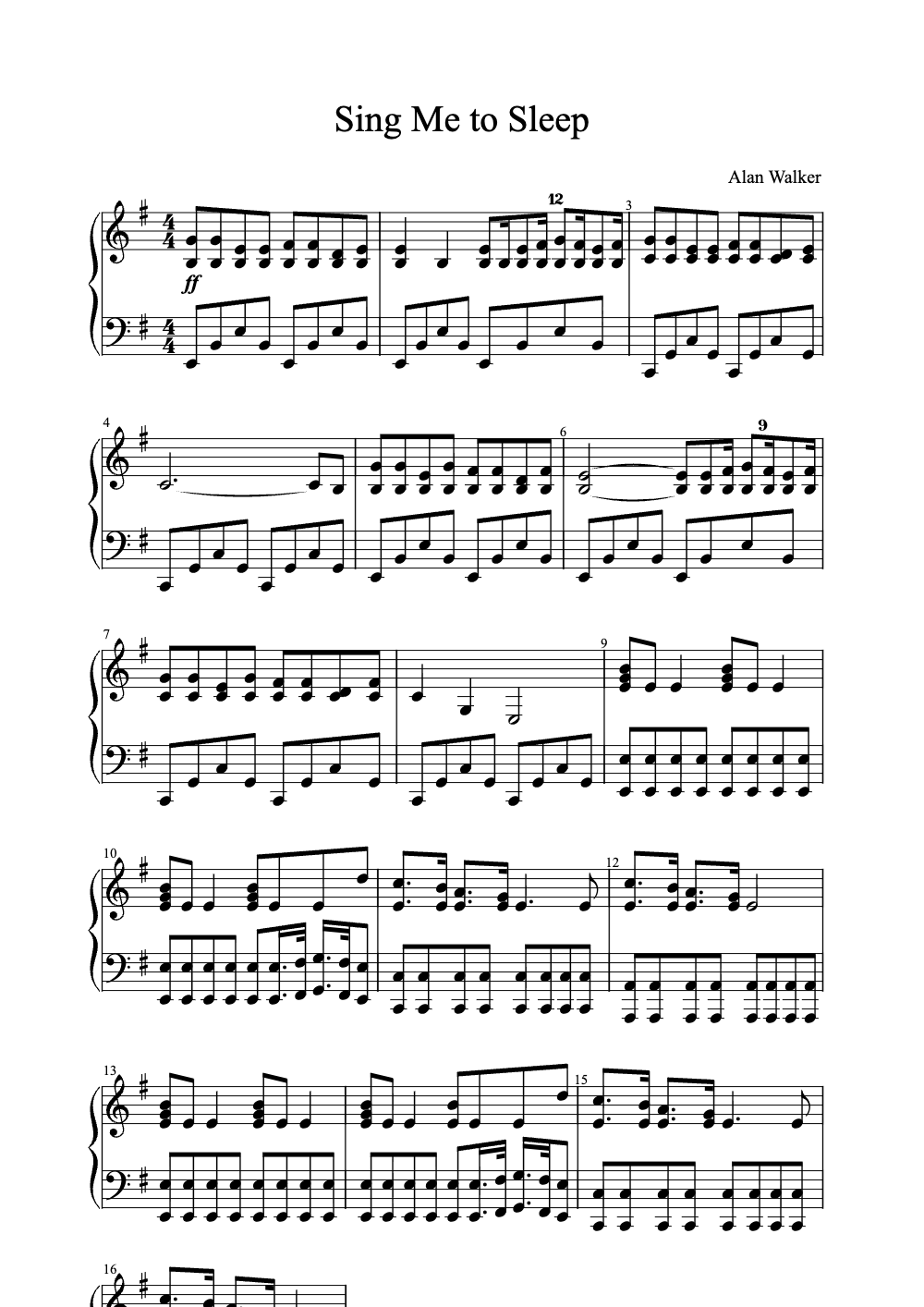 Sheet music preview for Sing Me to Sleep