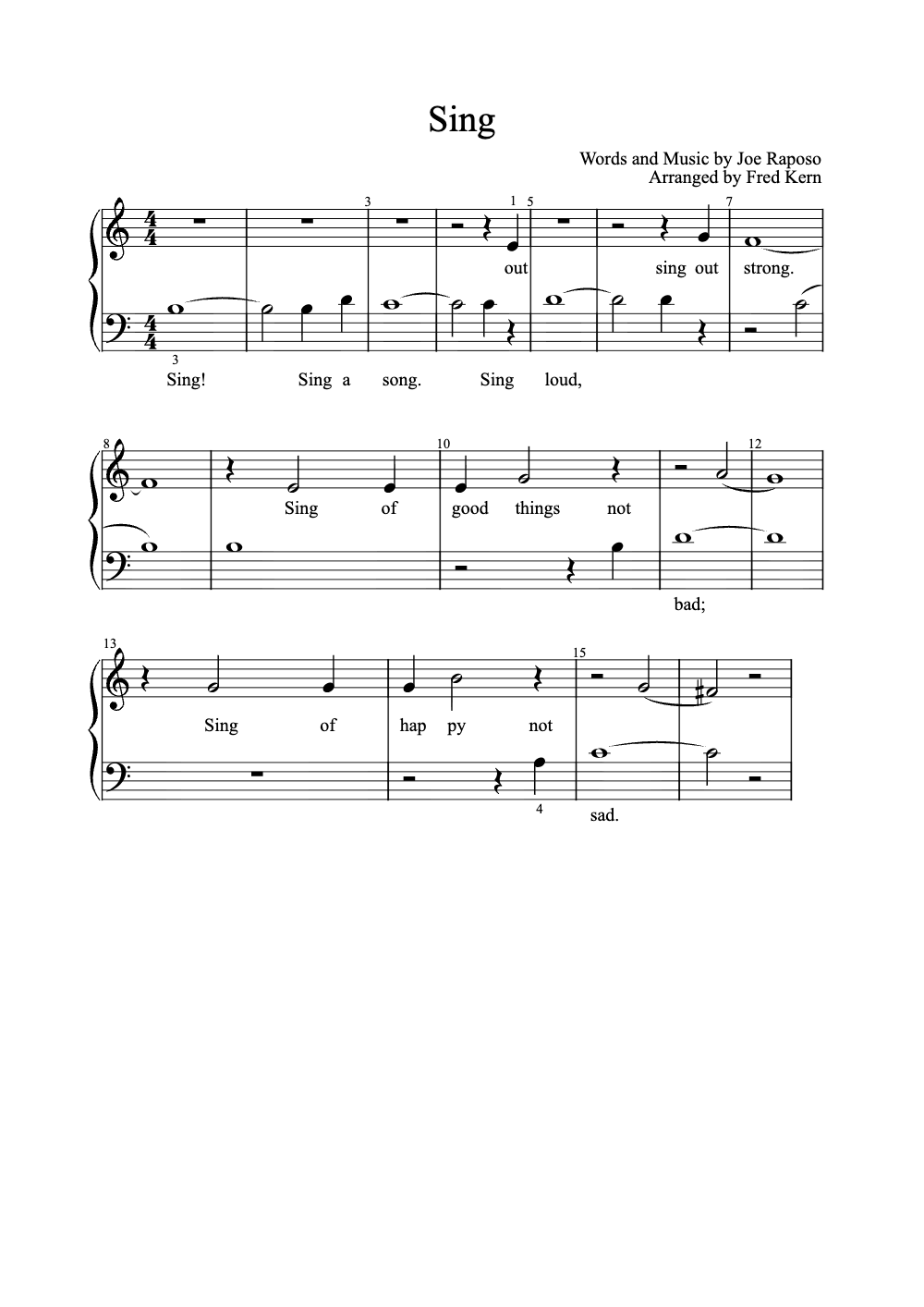 Sheet music preview for Sing