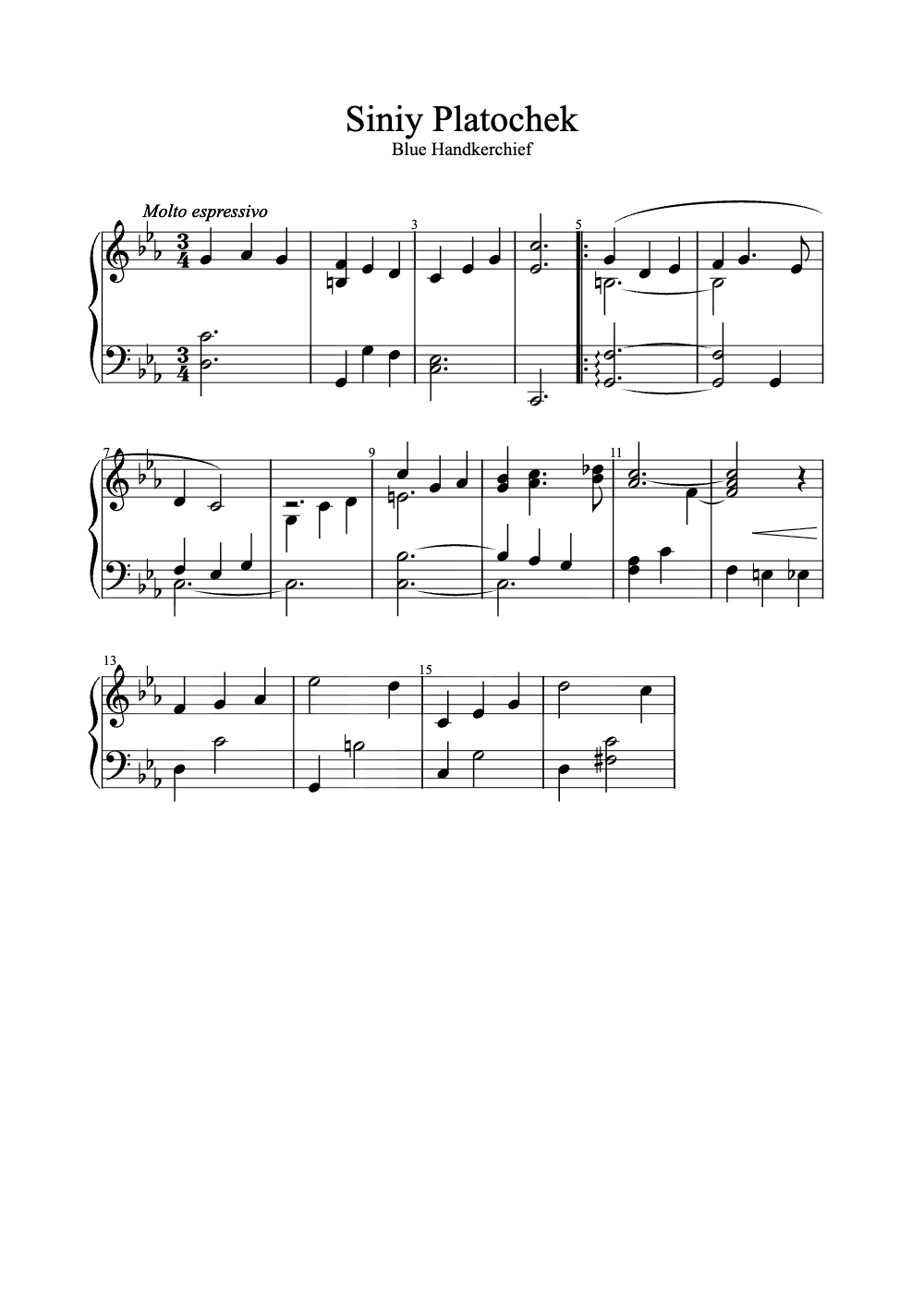 Sheet music preview for Siniy Platochek