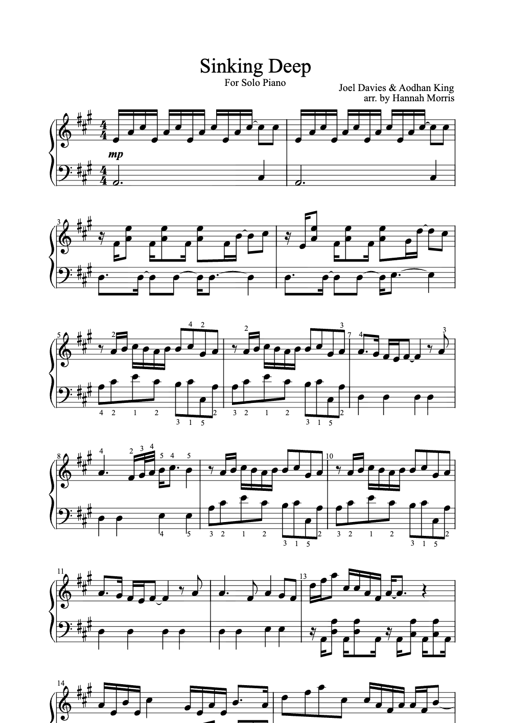 Sheet music preview for Sinking Deep
