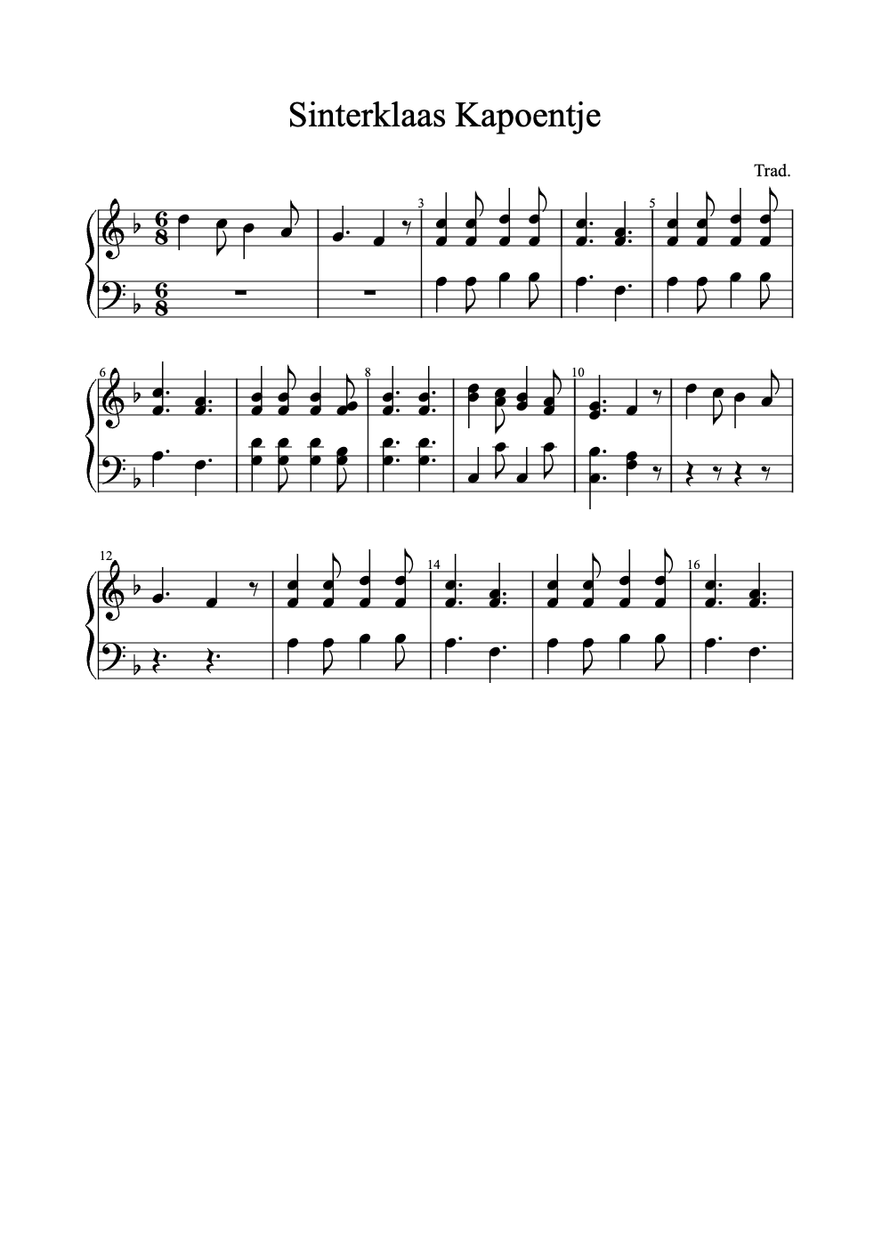 Sheet music preview for Sinterklaas Kapoentje