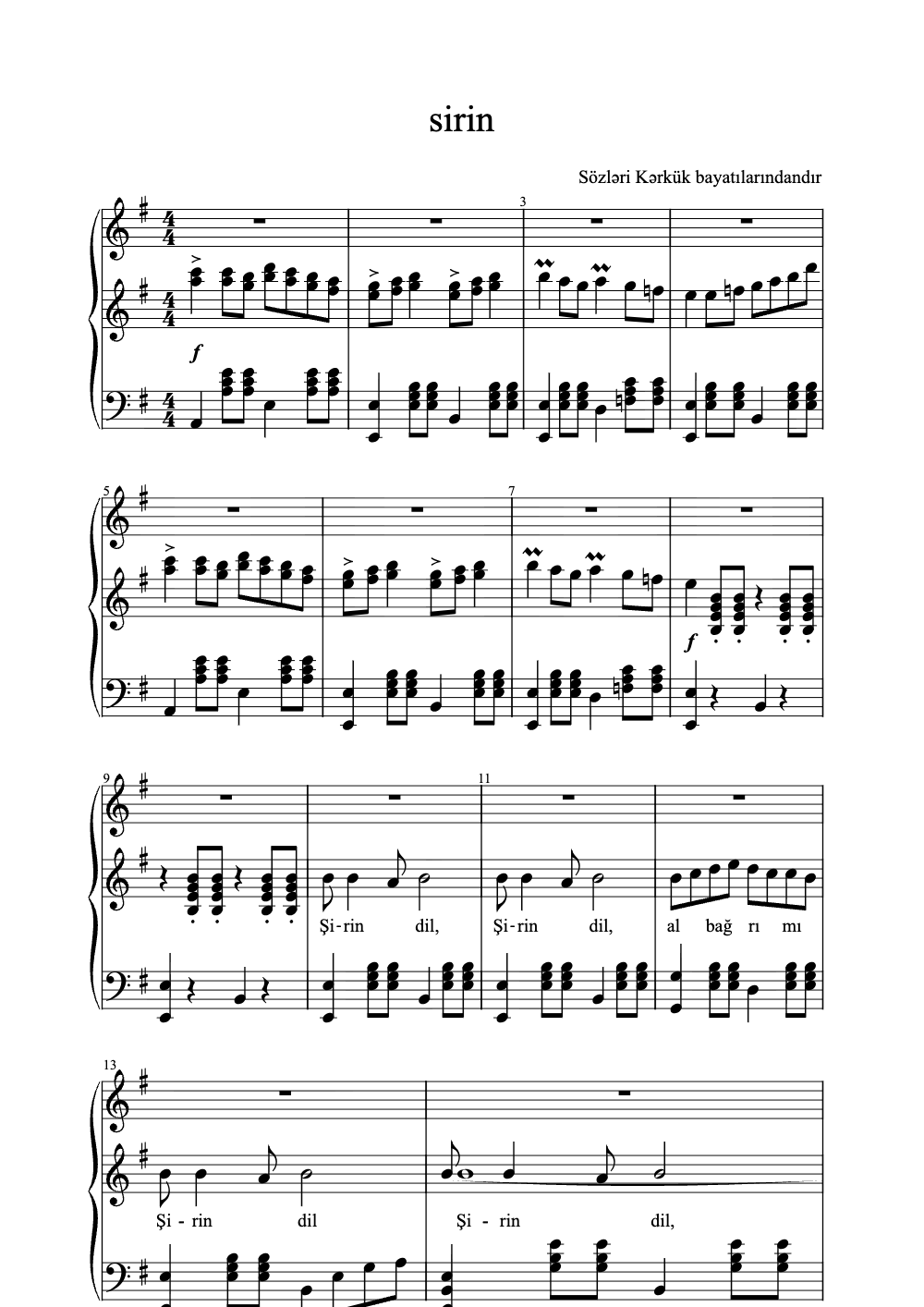 Sheet music preview for Sirin