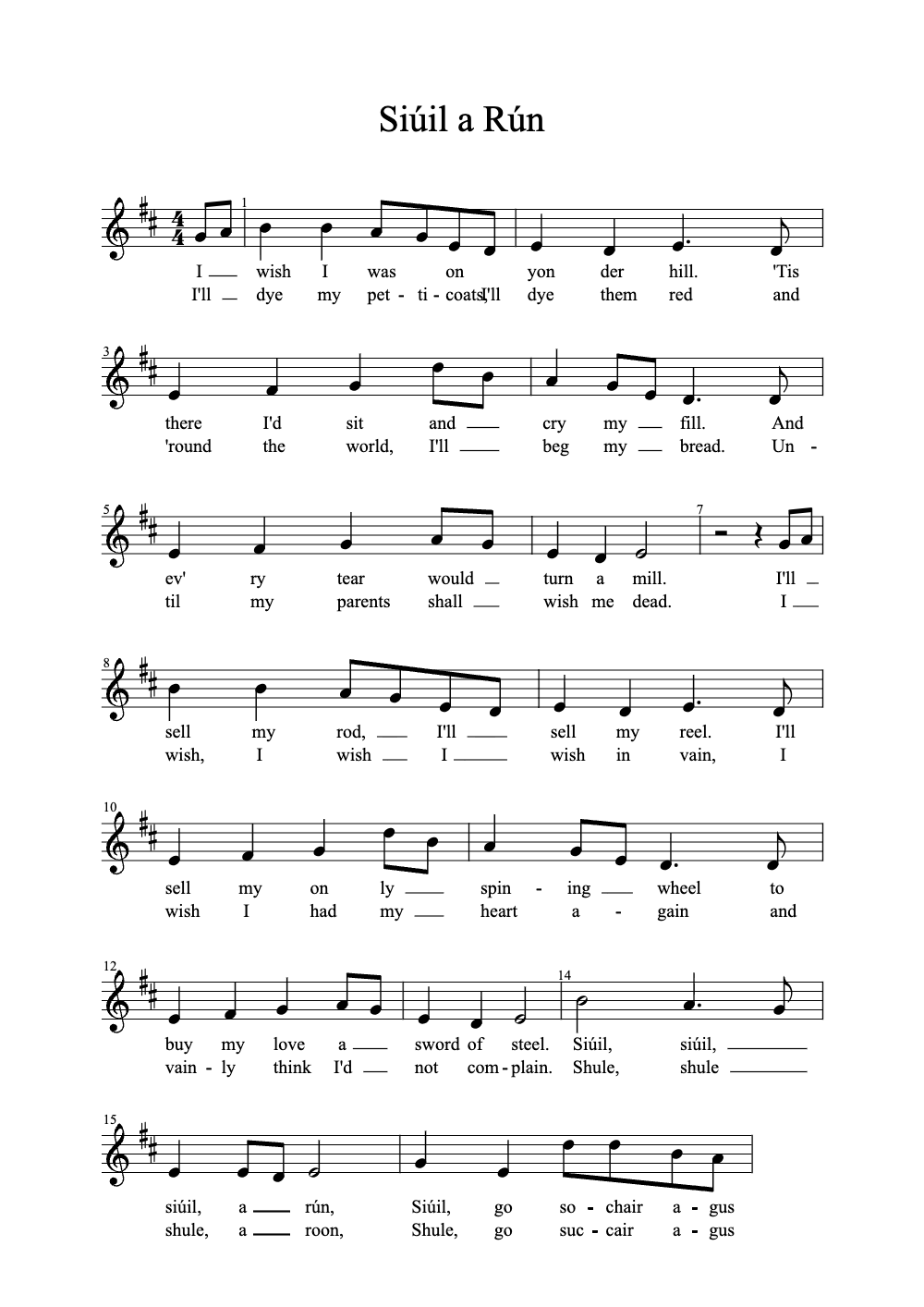 Sheet music preview for Siúil a Rún