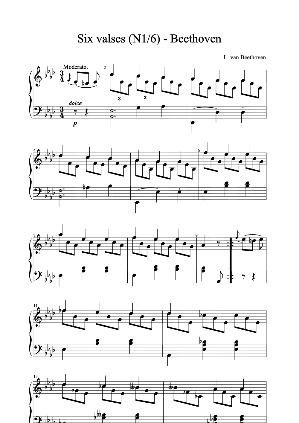 Sheet music preview for Six Valses