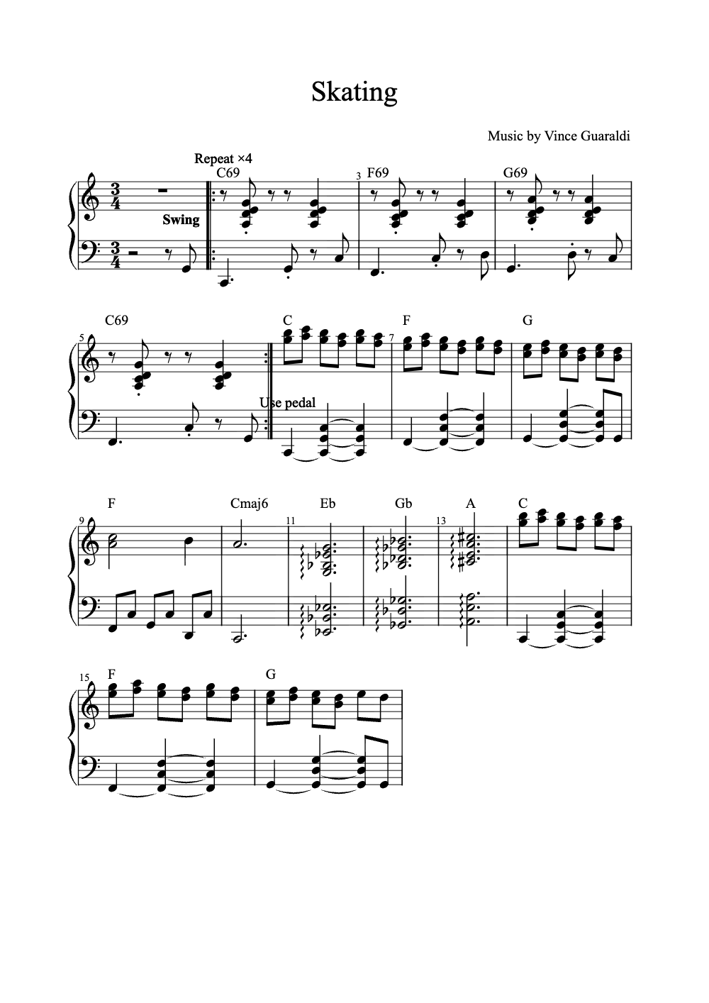 Sheet music preview for Skating