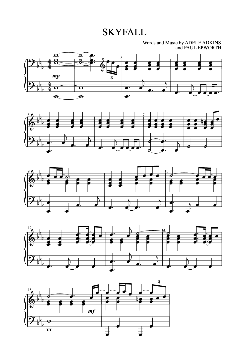 Sheet music preview for Skyfall