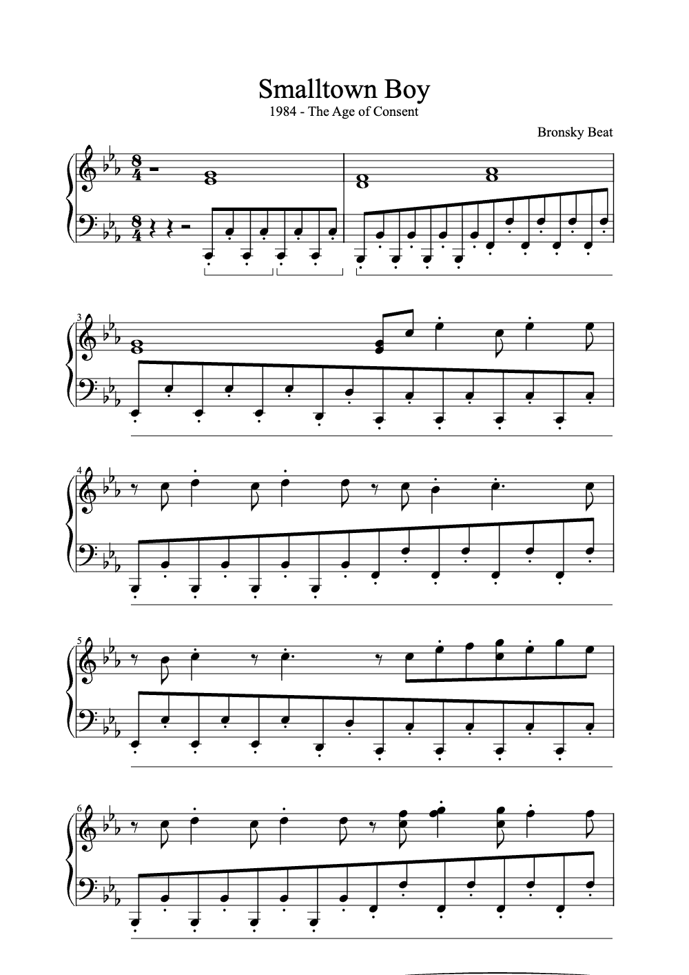 Sheet music preview for Smalltown Boy