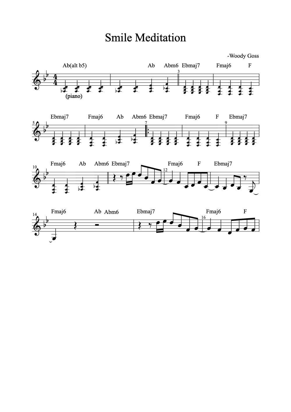 Sheet music preview for Smile Meditation