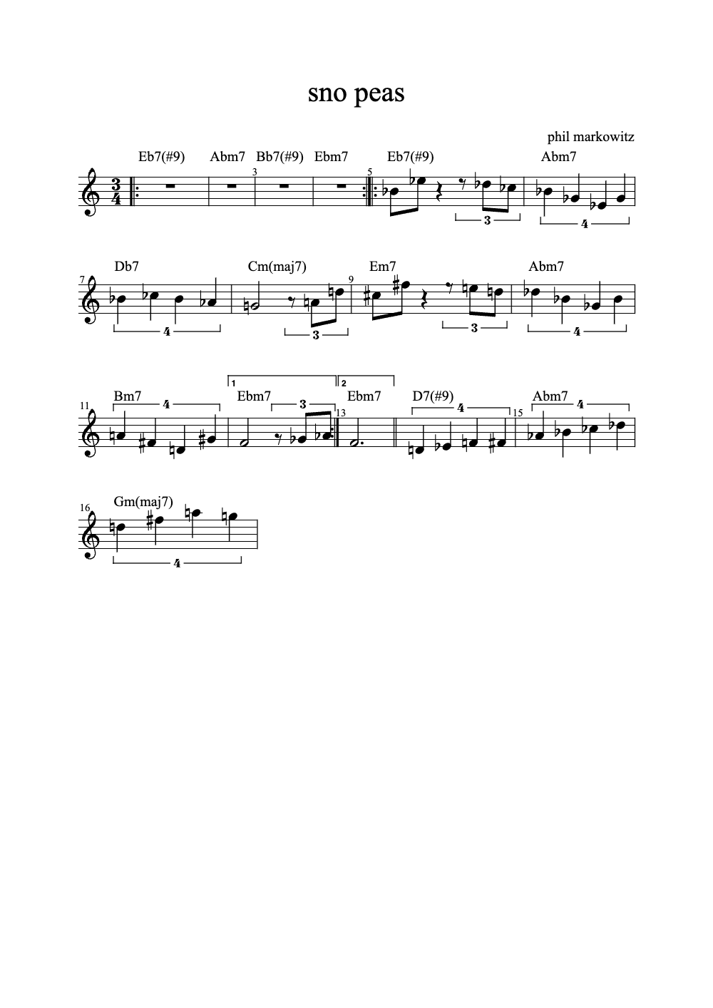 Sheet music preview for Sno Peas