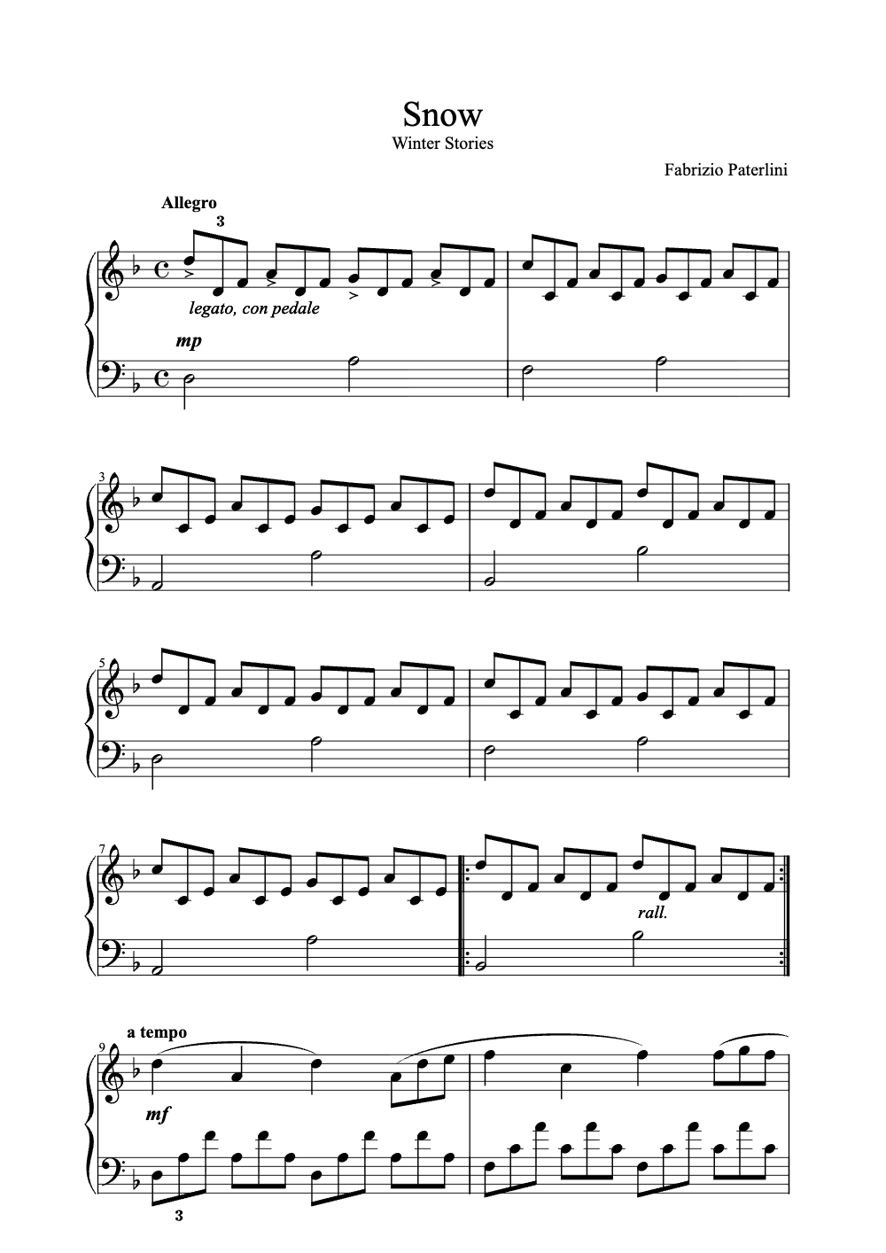 Sheet music preview for Snow