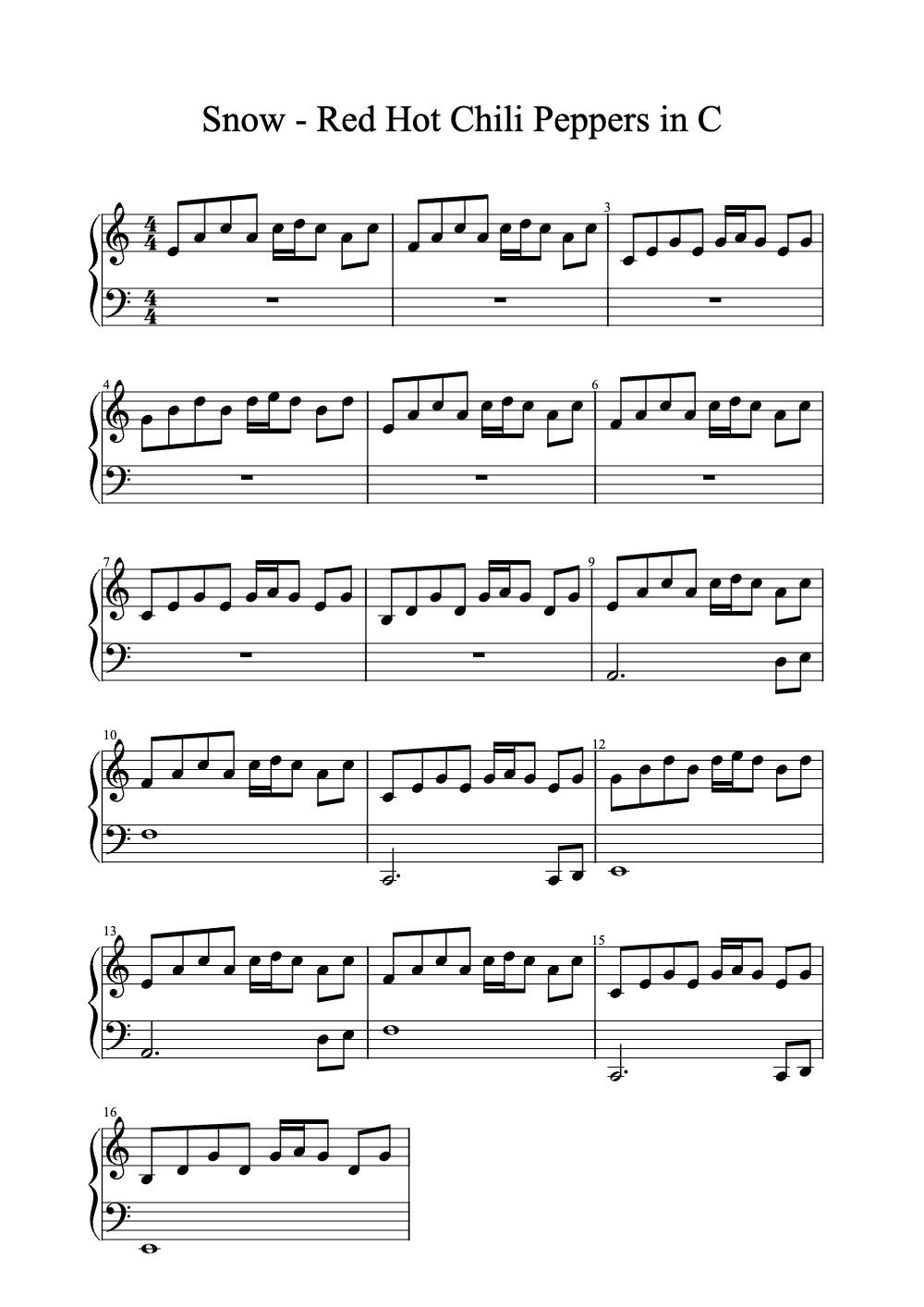 Sheet music preview for Snow