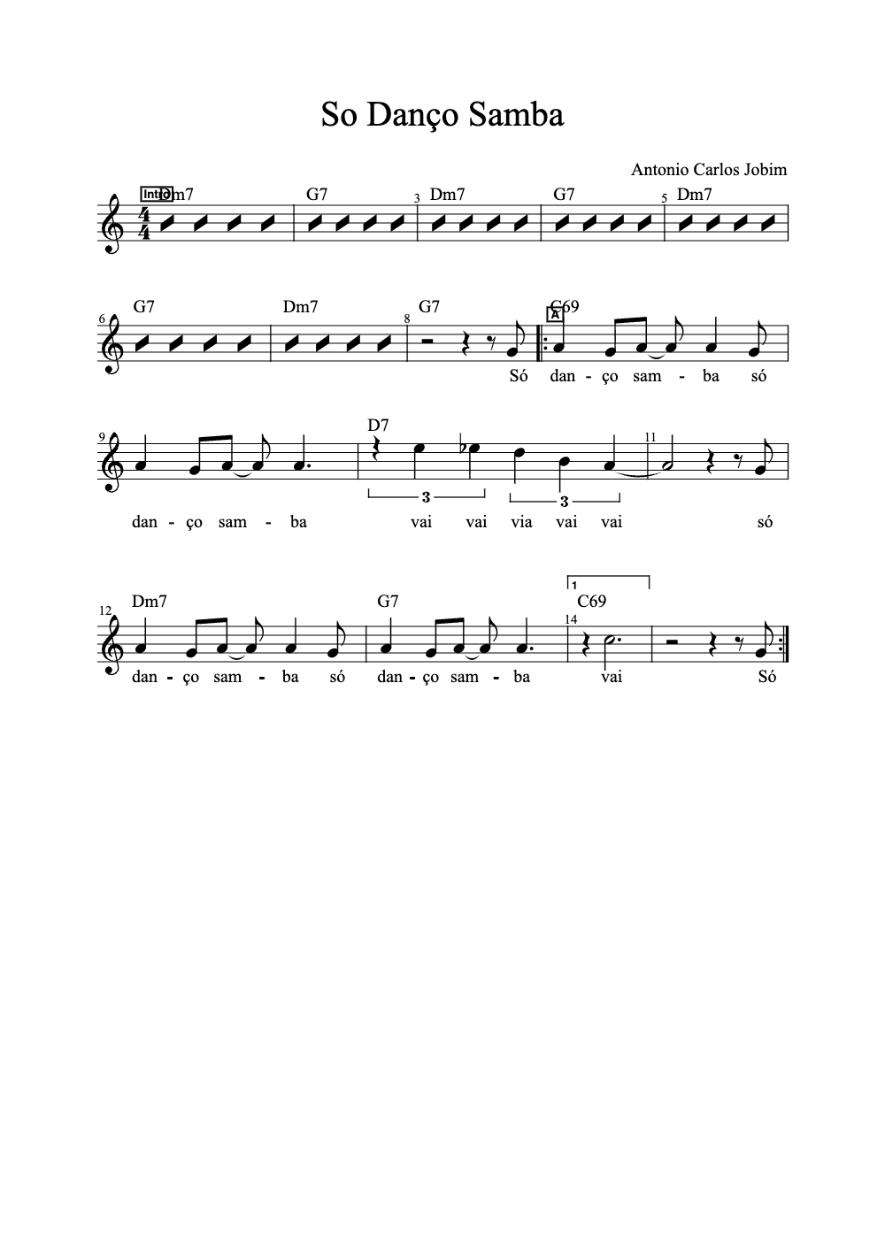 Sheet music preview for So Danço Samba